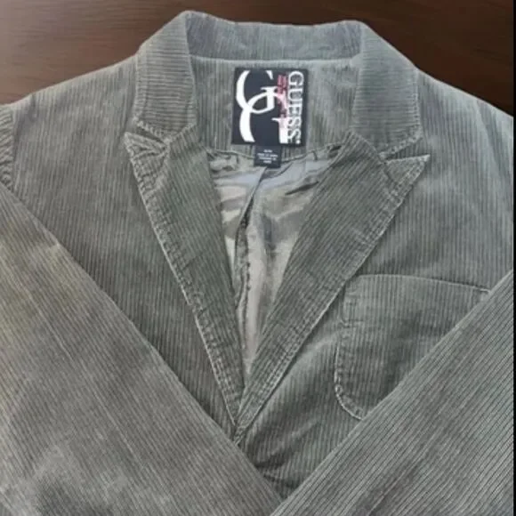 Guess Blazer Sports Jacket Corduroy Army Green Men's Size Medium Lined - Picture 10 of 10